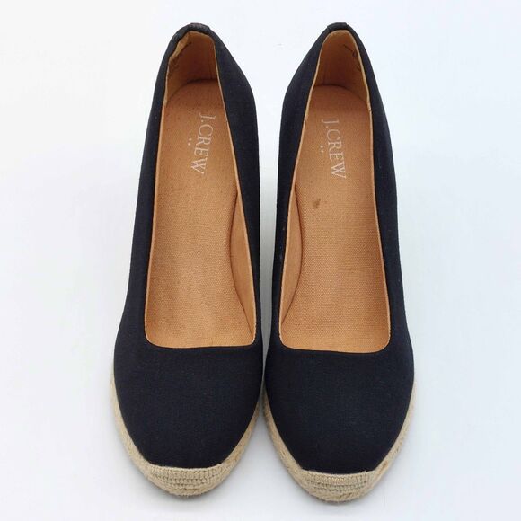 J.Crew Black Canvas Espadrille Wedge Heels Size 7.5 - Picture 9 of 10